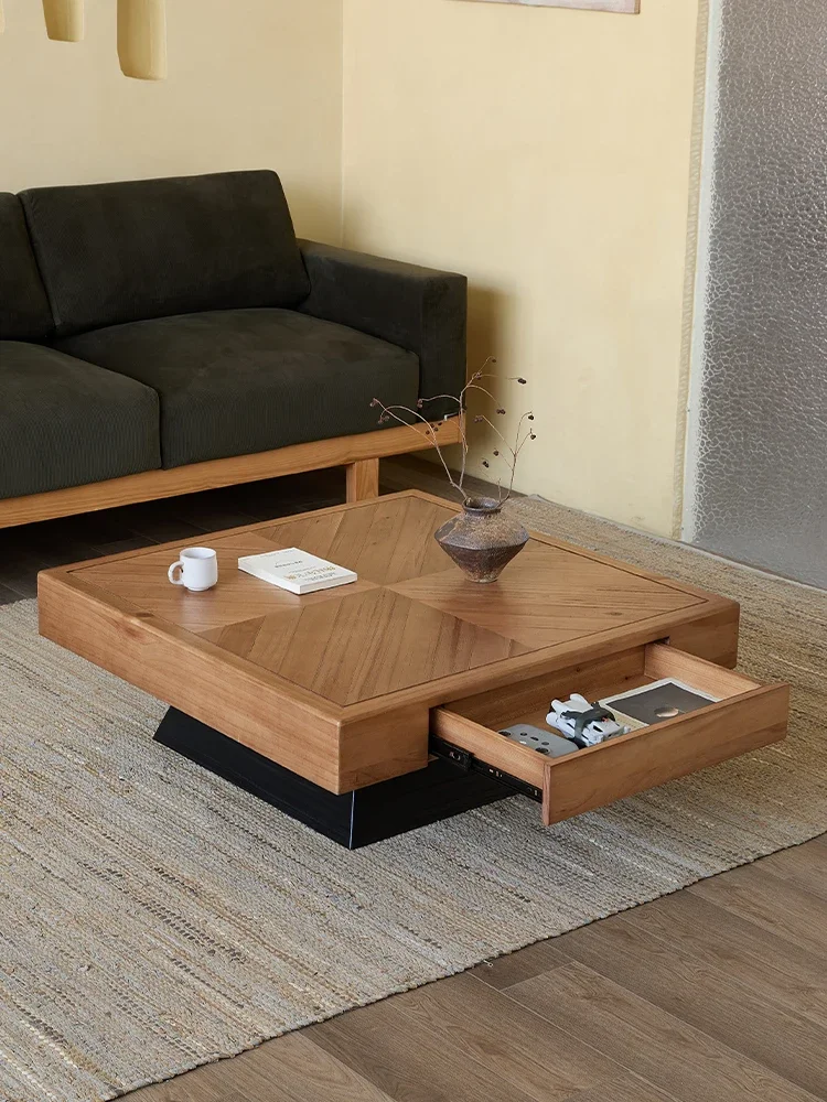 Industrial style solid wood coffee table living room home retro creative homestay leisure small tea table