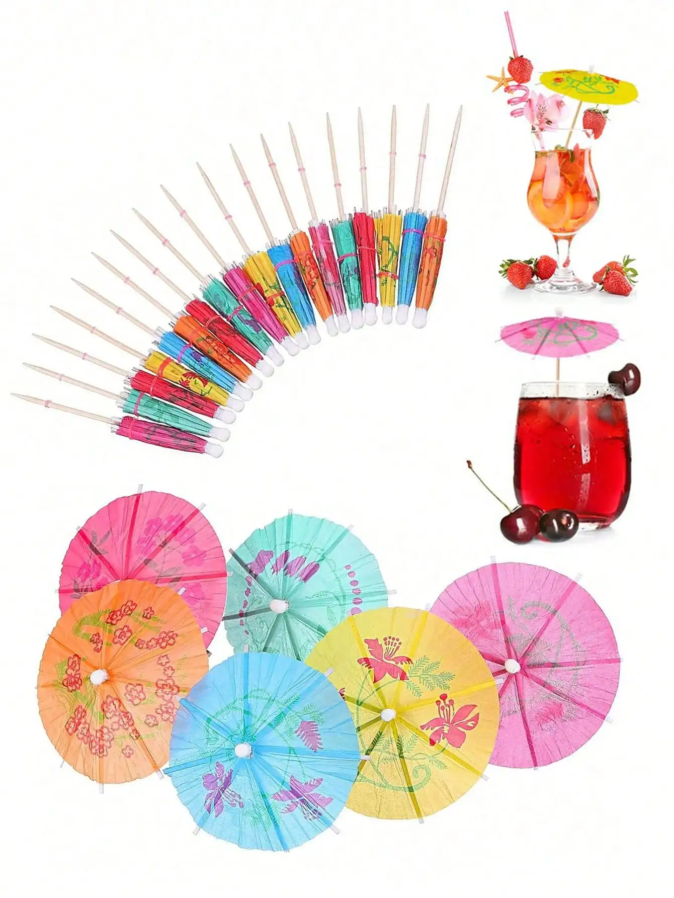 50pcs- Cocktail Drink Umbrella Toothpick Beverage Umbrella Cocktail Pick, Mini Beverage Umbrella Cocktail Toothpick Hawaiian Mul