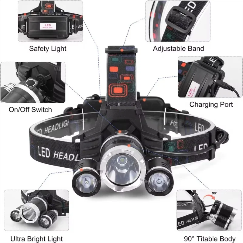 Super Bright Led Headlamp Use 18650 Battery Rechargeable Fishing Headlight Outdoor Hunting Camping Waterproof Head Light