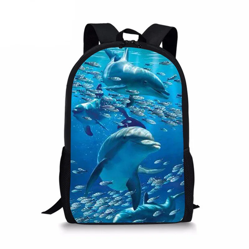 Mochilas 3D Dolphin Print para meninos e meninas adolescentes, mochilas escolares fofas para crianças, mochila de grande capacidade, bolsa de livros