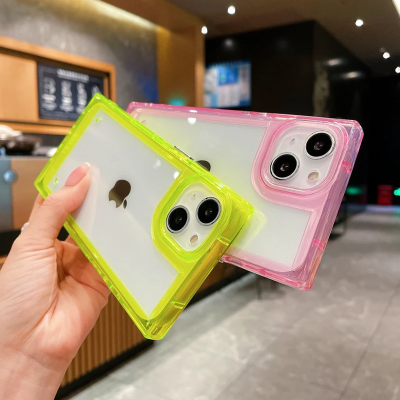 Candy Square Transparent Silicone Case for IPhone 13 12 MINI 11 Pro Xs Max XR 8 7 Plus SE 2020 Shockproof Bumper Cover