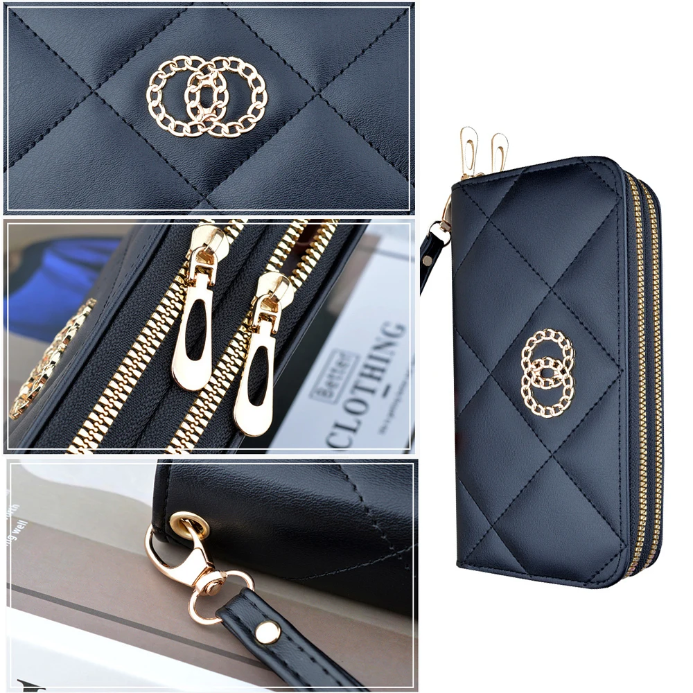 Fashion PU Leather Long Women Wallet Large Capacity Multipurpose Fashion Handbag Double Zipper Double Layer Wallet Women