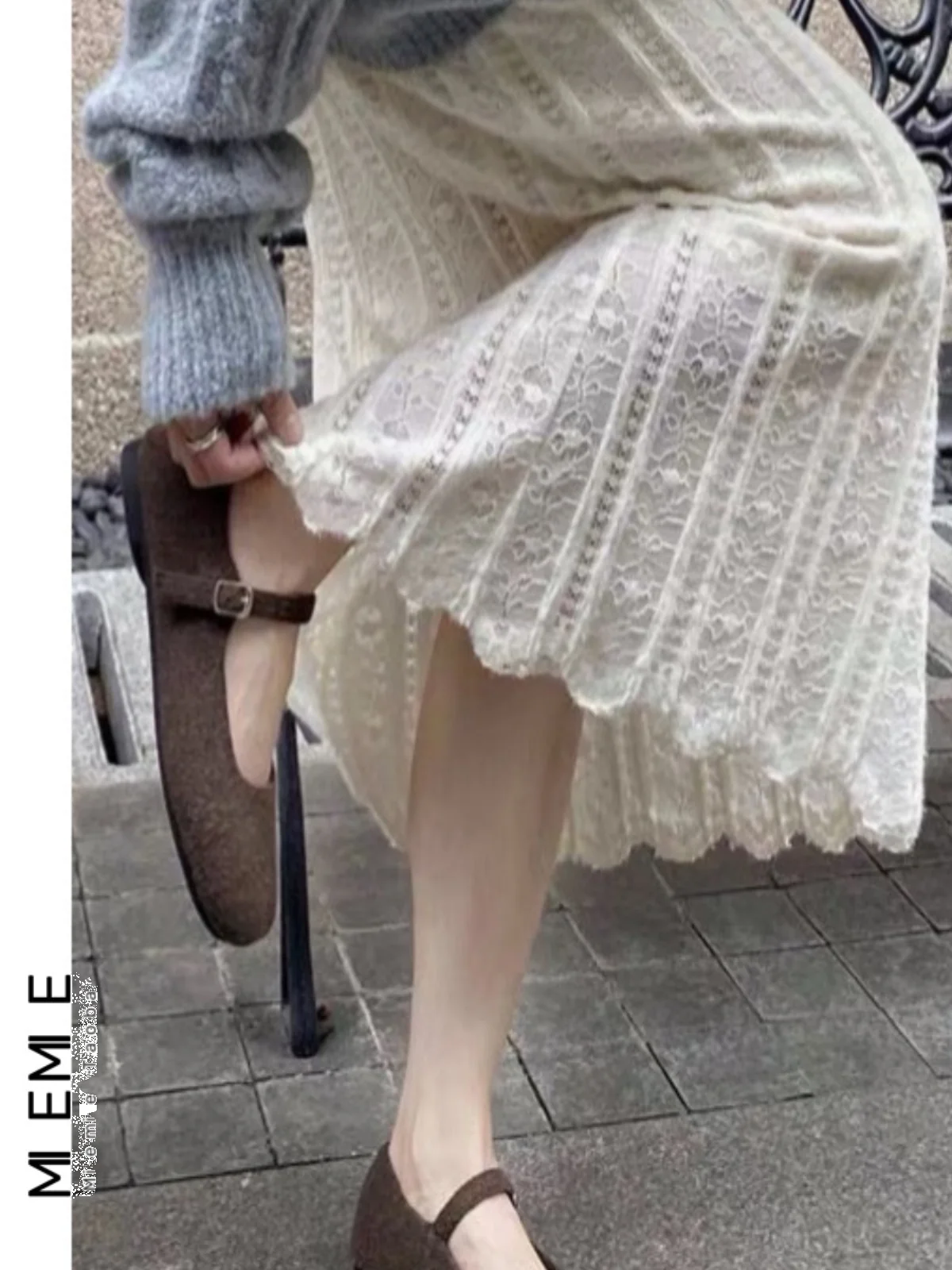 

Ele High-Waisted Lace Midi Skirt with Fce A-Line Silhouette Women's f-length Skirts Commute Sle Pure Color