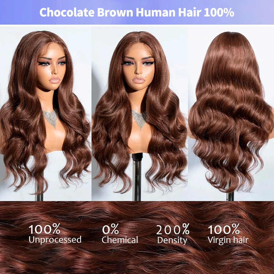 13x4 HD الدانتيل الشفاف إغلاق شعر مستعار بني داكن اللون خصلات الشعر المستعار الإنسان قبل قطعها شعري ابيض عقدة الدانتيل شعر مستعار أمامي