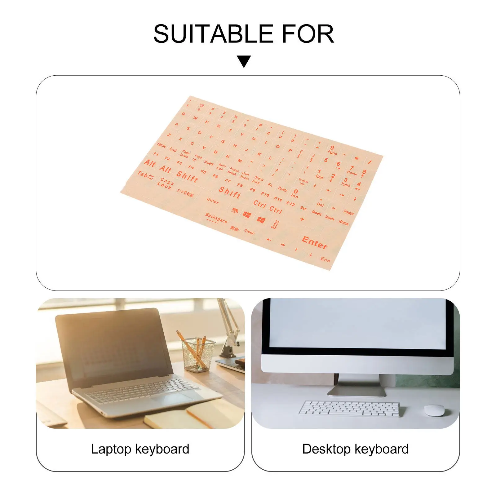 2Sheets Keyboard Stickers English Computer Laptop Notebook Desktop Full Key Layout PVC Clear Print Wear Resistant Professional