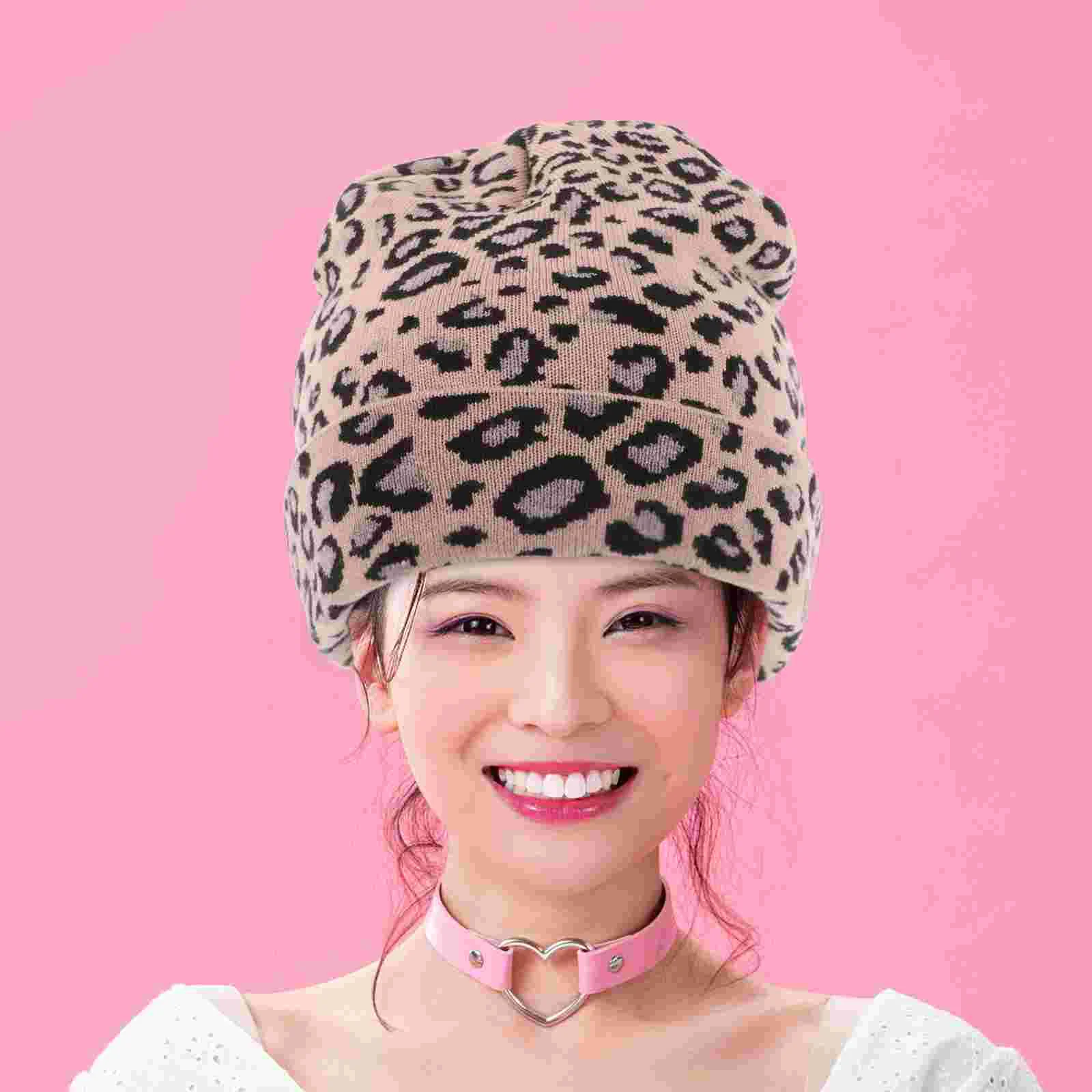 Leopard Print Beanie Korean Fashion Knitted Hat Cap Layer Miss