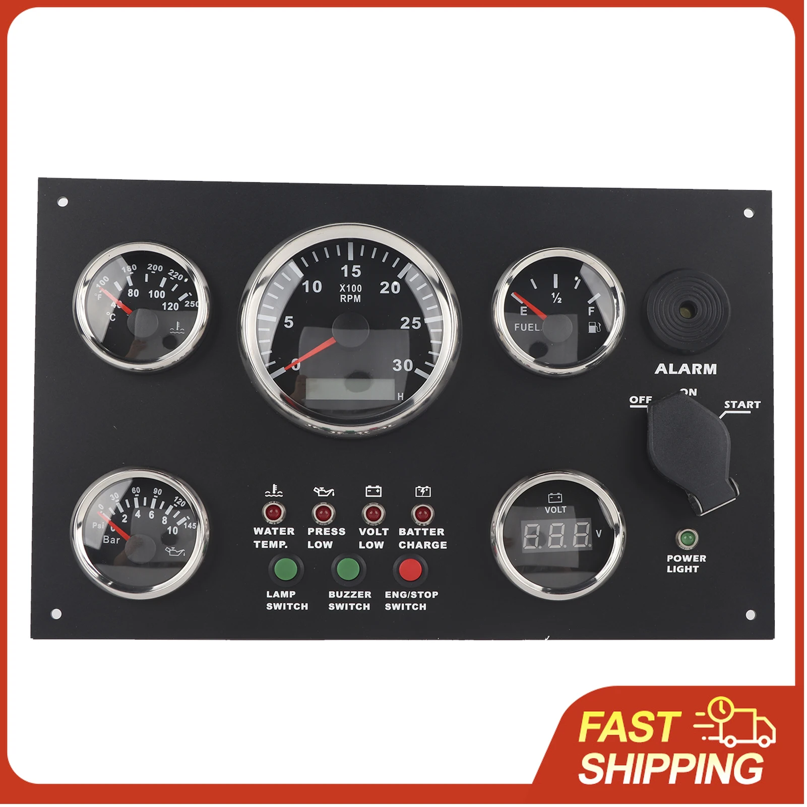 

Панель приборов 24В с индикаторами давления масла, уровня воды и температуры, водонепроницаемость IP67 для автодомов, лодок и техники