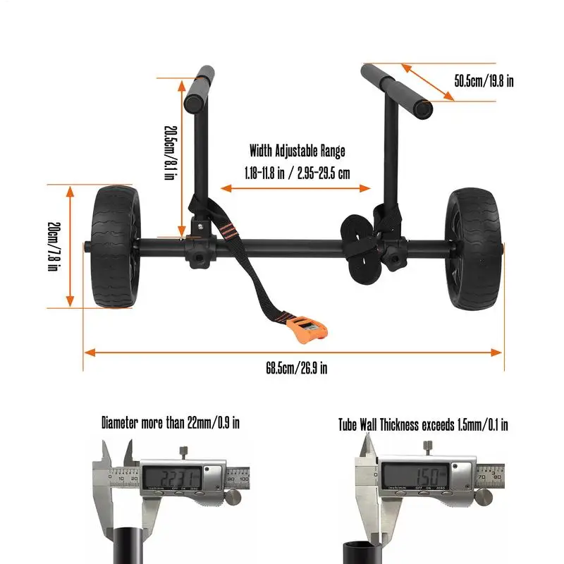 Canoe Cart Canoe Roller Cart With All-Terrain Wheels Width Adjustable Kayak Wheels Cart For Carrying Kayak Canoe Paddle Board