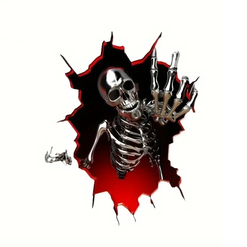 12x15cm Metallic Skeleton Warrior Breaking Through Wall Car Sticker, Waterproof Material Accessories, Funny For Cars, Trucks