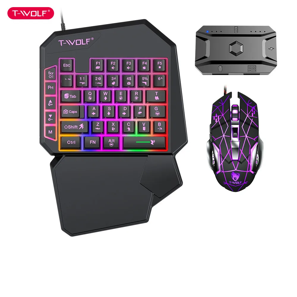 TESDINE TF900 One Hand Gaming Keyboard Throne Left Hand Keypad Phone PUBG One Hand Keyboard Mouse Set