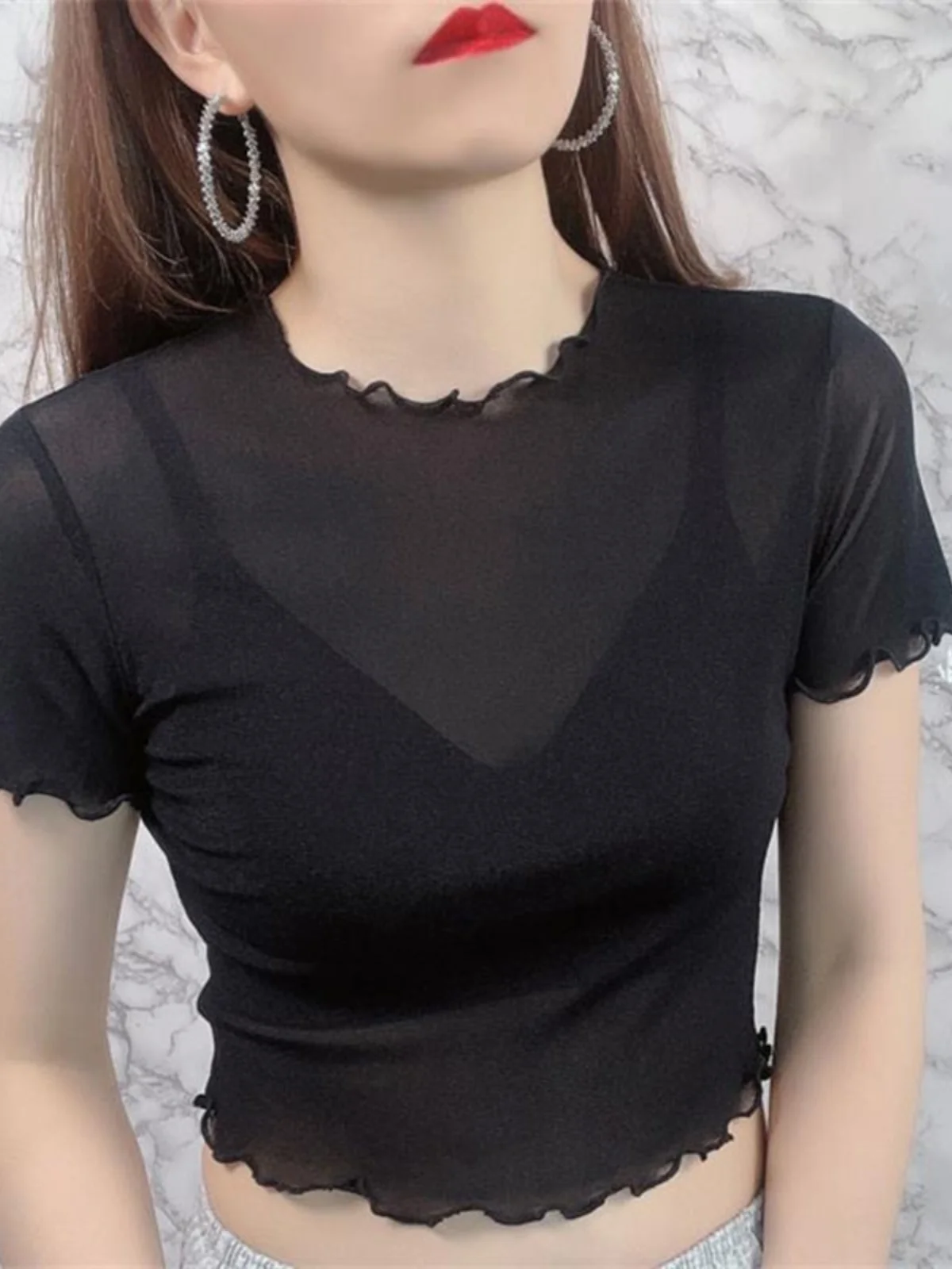 

Slim Fit ort Sve T-irt Women's Top Summer New Sle Faionable Blouse with Strap Skirt Me Lingerie Base irt