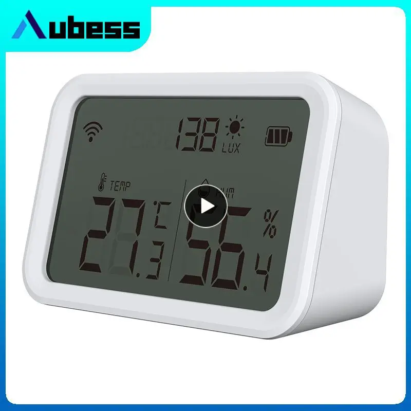 

Temperature Sensor Indoor Large Display Humidity Detector App Control Smart Home Light Intensity Detection Tuya Smart