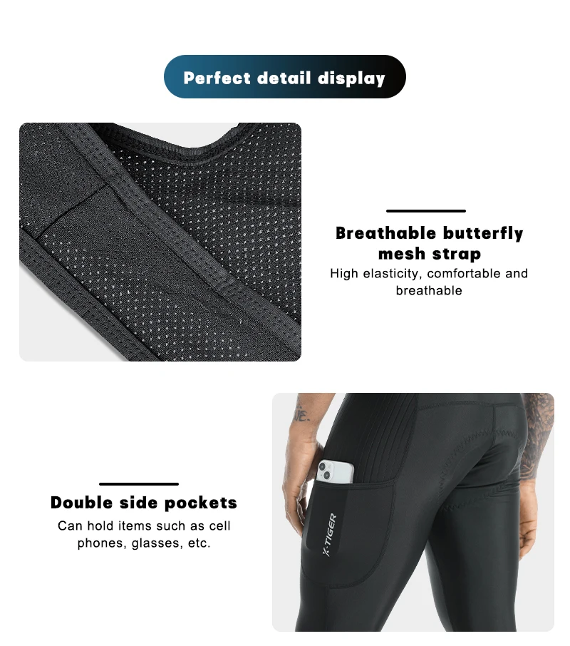 X-TIGER Männer Radfahren Lange Hosen 5D Gel Gepolsterte Lange Fahrrad Hosen Strumpfhosen Leggings Outdoor Reiten Mountain Road Fahrrad Lange Hosen – Detail 10