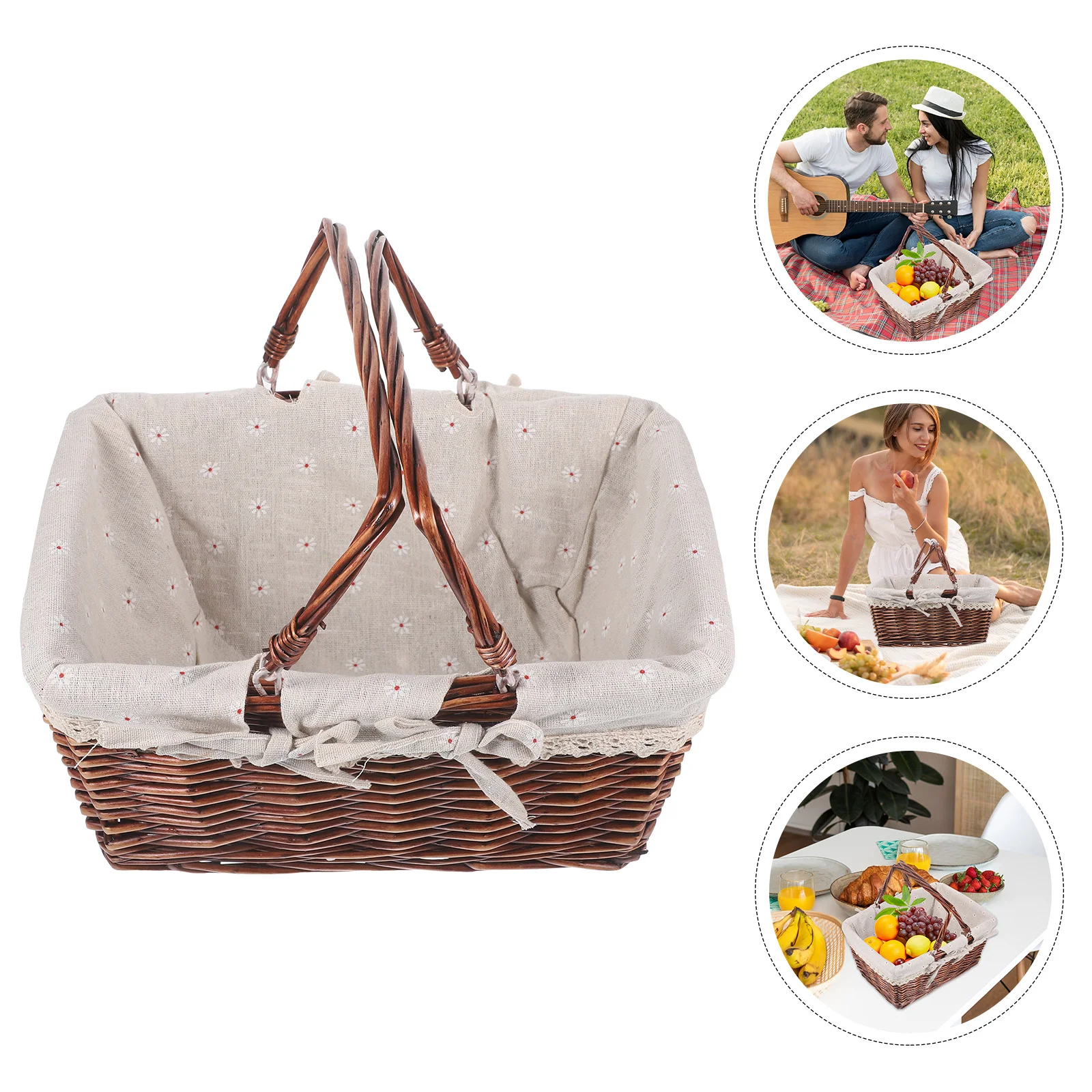 

Hand Woven Wicker Basket with Sturdy Handle for Fruits Vegetables Storage Picnic Outdoor Camping Bread Dessert Serving Holder