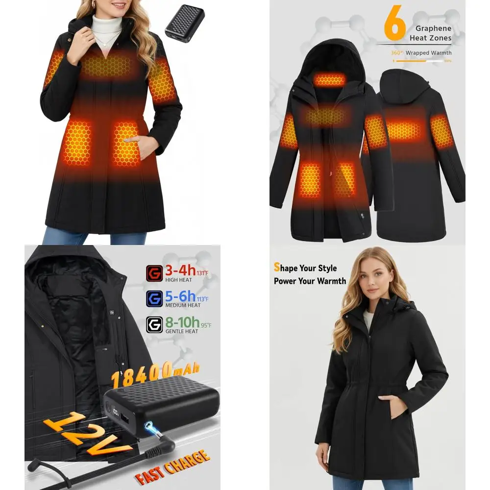 

Wulcea Graphene Heated Softshell Jacket for Women 12V Fast Charge 18400mAh Large Capacity