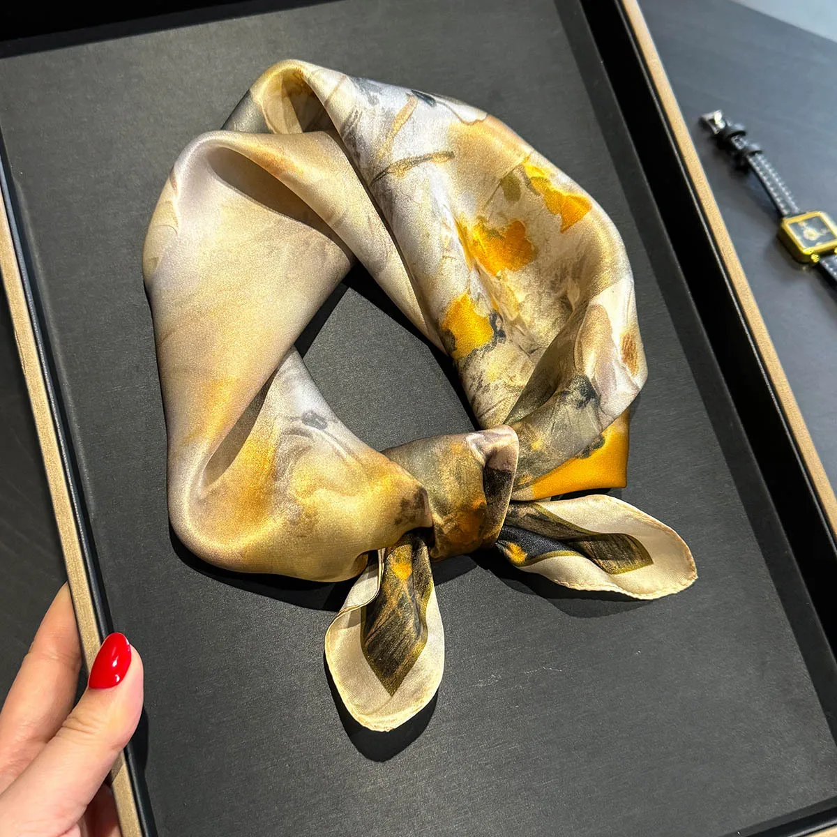 100% Silk Scarf Women's elegant temperament Hair Band Simple All-Match Decoration Light Thin Multifunctional Soft Headcloth