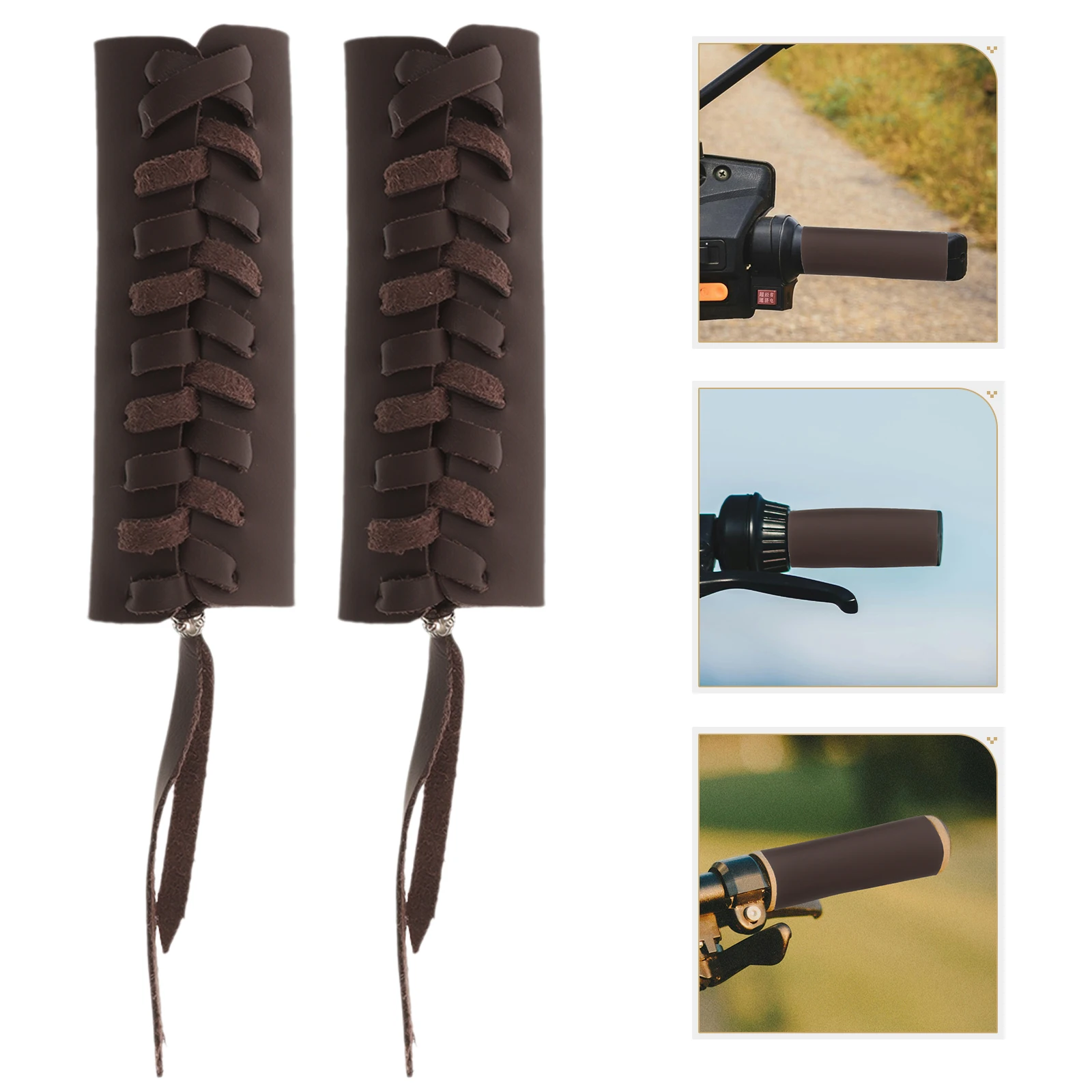 

2 Pcs Vintage Motorcycle Handlebar Grips Brown Durable Shock Absorption Anti Slip Comfortable Riding Practical Long