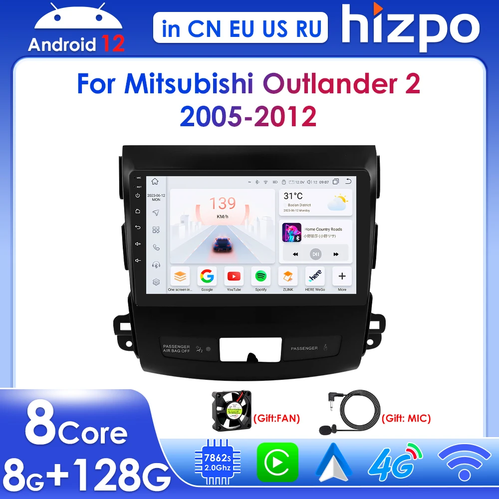 

Hizpo 9" Wireless Carplay Android for Mitsubishi Outlander 2 2005-2011 Citroen C-Crosser Peugeot 4007 Car Radio Multimidia 2 Din