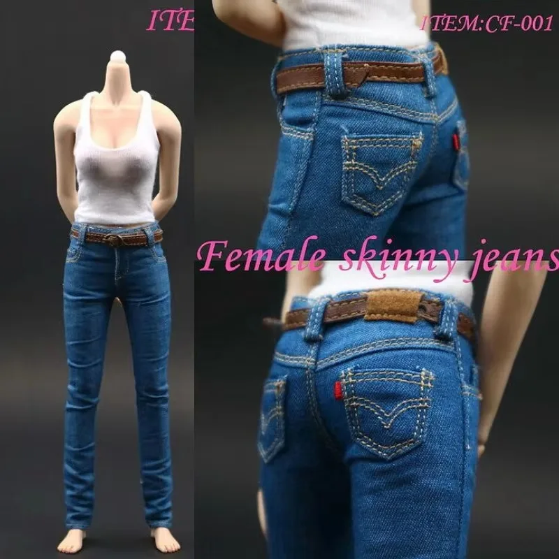 1/6 Scale Female Tight Jeans Skinny Denim Pants with Belt Three Colors Model for 12