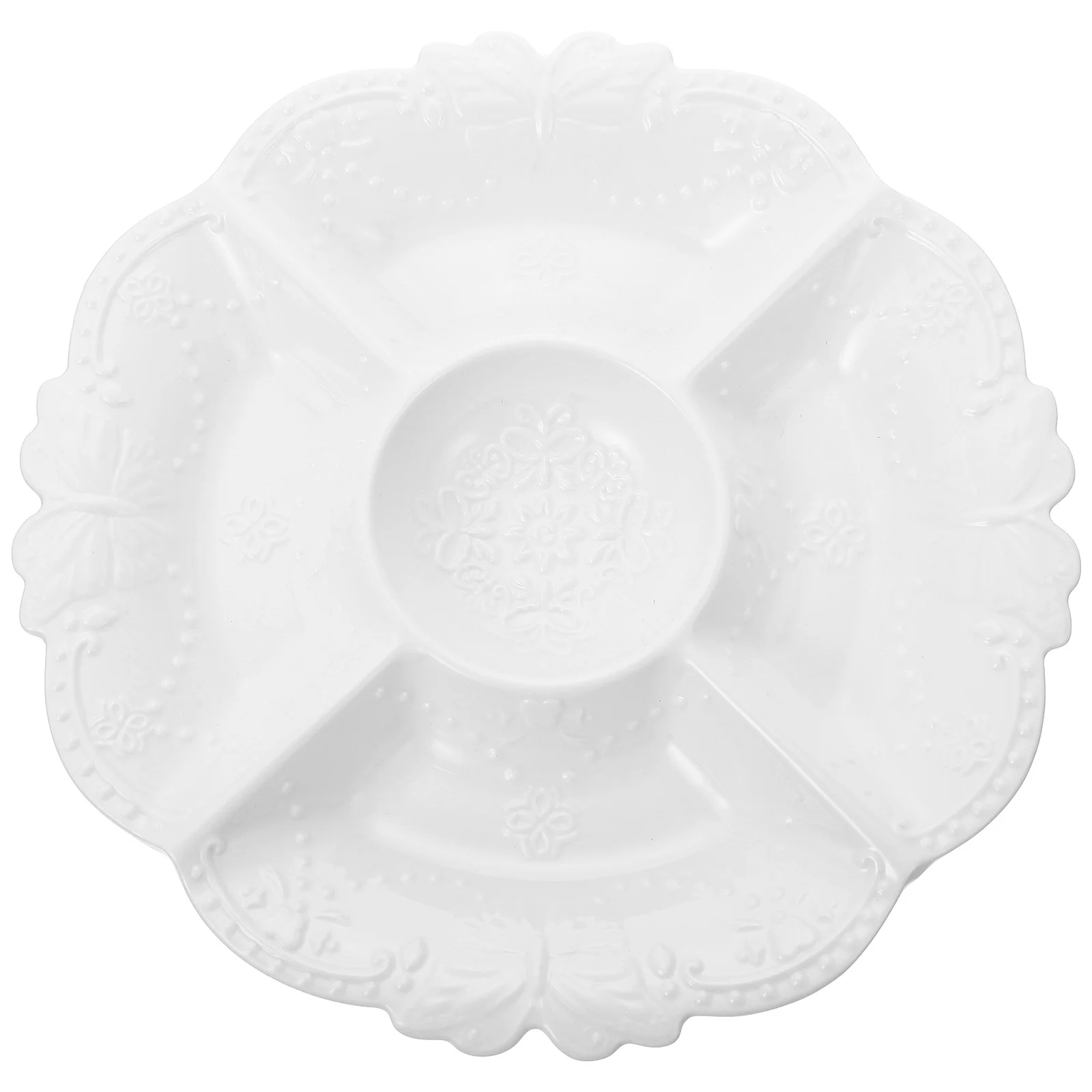 

European Ceramic Snack Plate Food Holder Large Capacity Smooth Polished Surface for Home Restaurant European Embossed Plate