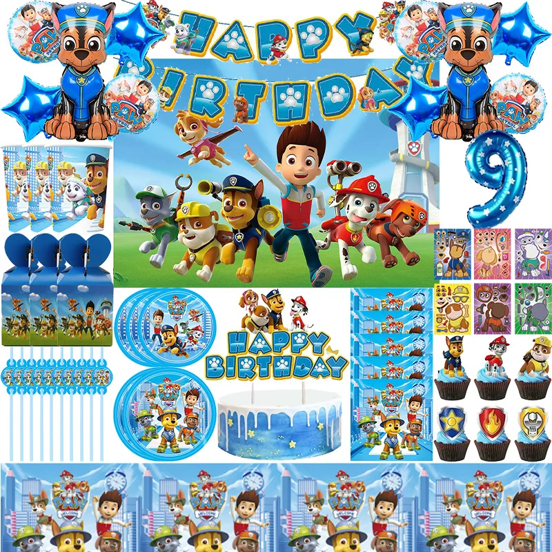 Paw Patrol Birthday Decoration Party Supplies Paw Patrol Balloons Cake Topper Plate Cup Tableware Tablecloth Banner For Kid Gift