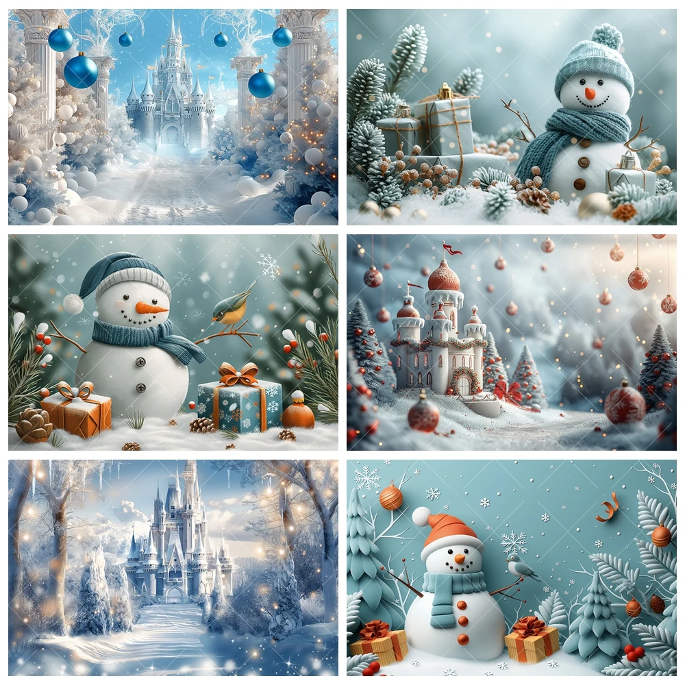 

Merry Christmas Gift Snowman Ice Castle Kids Baby Gifts Family Party Backdrop Custom Kid Room Photo Poster Decor Wall Background