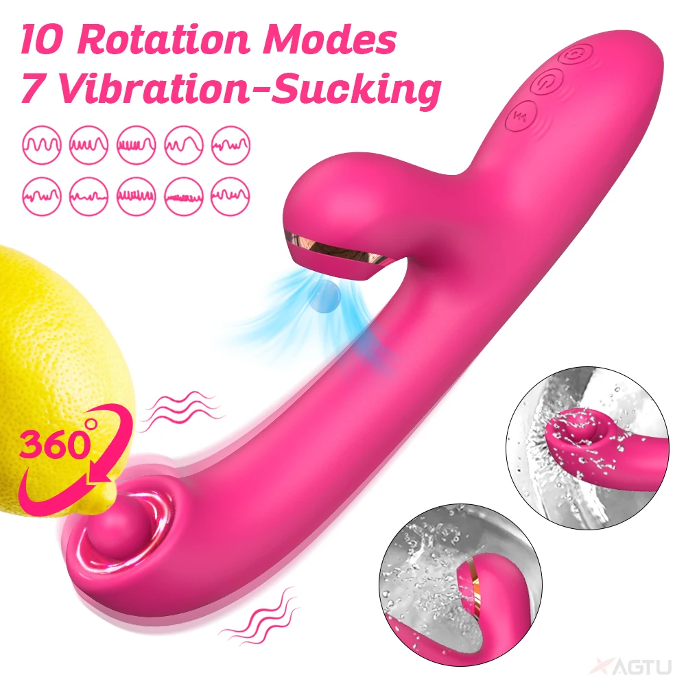 2 in 1 Rotating Sucking Dildo Vibrator for Women Clitoris Sucker Nipple Stimulator Vaginal Massager Female Sex Toys for Adults