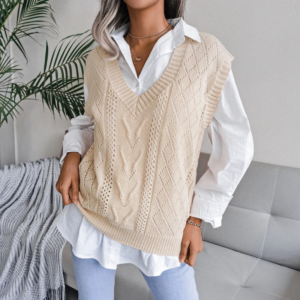 2023 Autumn Winter Women Knitted Sweater Vest Casual Sleeveless Pullovers