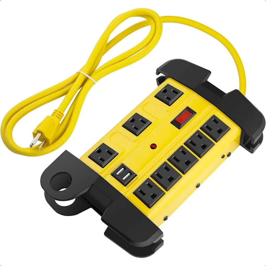 

Heavy Duty Power Strip with USB Workshop 8 Outlet Surge Protector 2700 Joules Industrial Metal 15Amp Power Strip 6FT Extension
