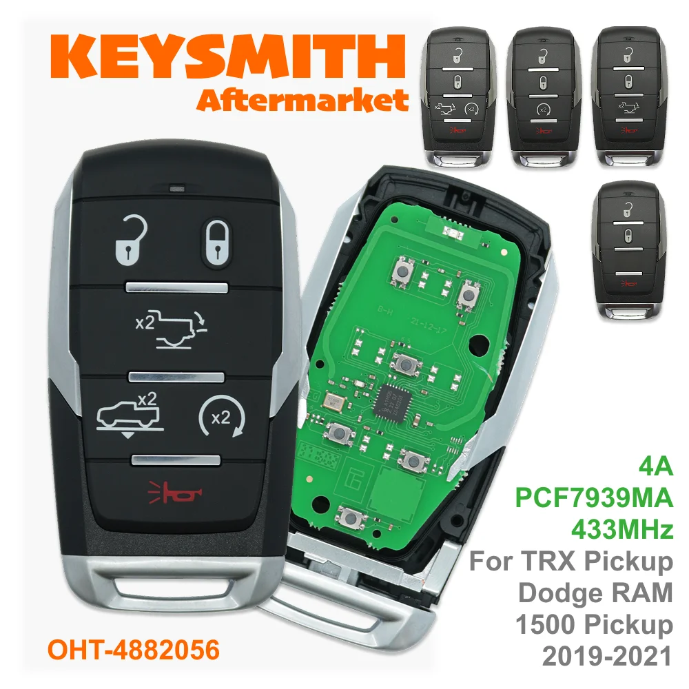 

KEYSMITH OHT-4882056 4A PCF7939MA 433MHz Proximity Smart Car Key Remote Control For TRX Pickup Dodge RAM 1500 Pickup 2019 2021