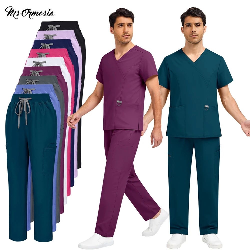 Scrubs Uniform Women Medical Surgery Top+Straight Pants Set Operating Room Nursing Workwear Pet Shop Doctor Work Wear Multicolor