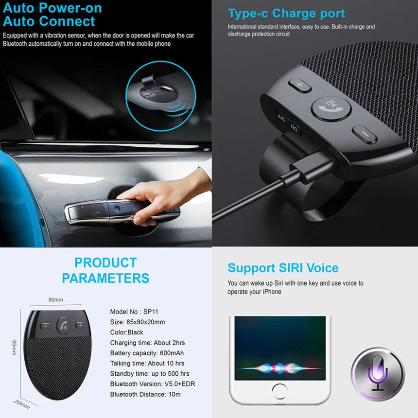 Bluetooth 5.0 Handsfree Kit for Car Receiver BT Receiver BT Car Kit Adapter Hands-Free Car Kits Audio Music Wireless Receiver