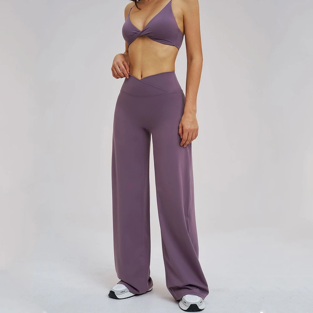 

New Gym Women Sports Suits Training Yoga Suit Fitness Female Push Up Workout Running Sports Shockproof Underwear Wide-leg Pants