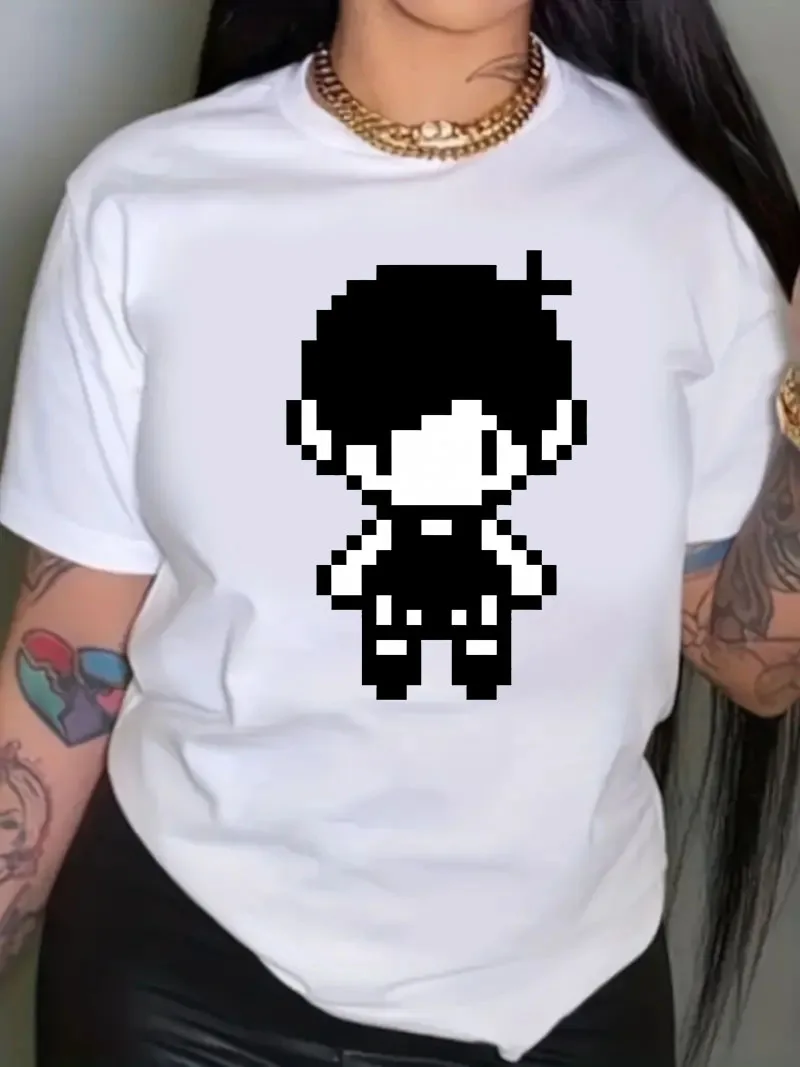 

Game Pixel Women Funny T-shirt Girl Y2k Clothes Fashion 90S Tops Tee Female Clothing Black White Clothes Ladies Casual T-shirt