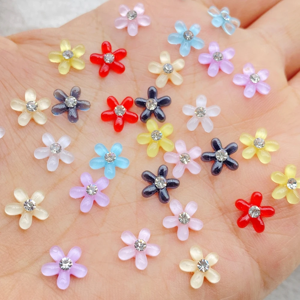 50 stuks hars schattige mini gekleurde kristallen bloemen nail art plaksteen strass beeldjes diy miniaturen plakboek decor ambachten