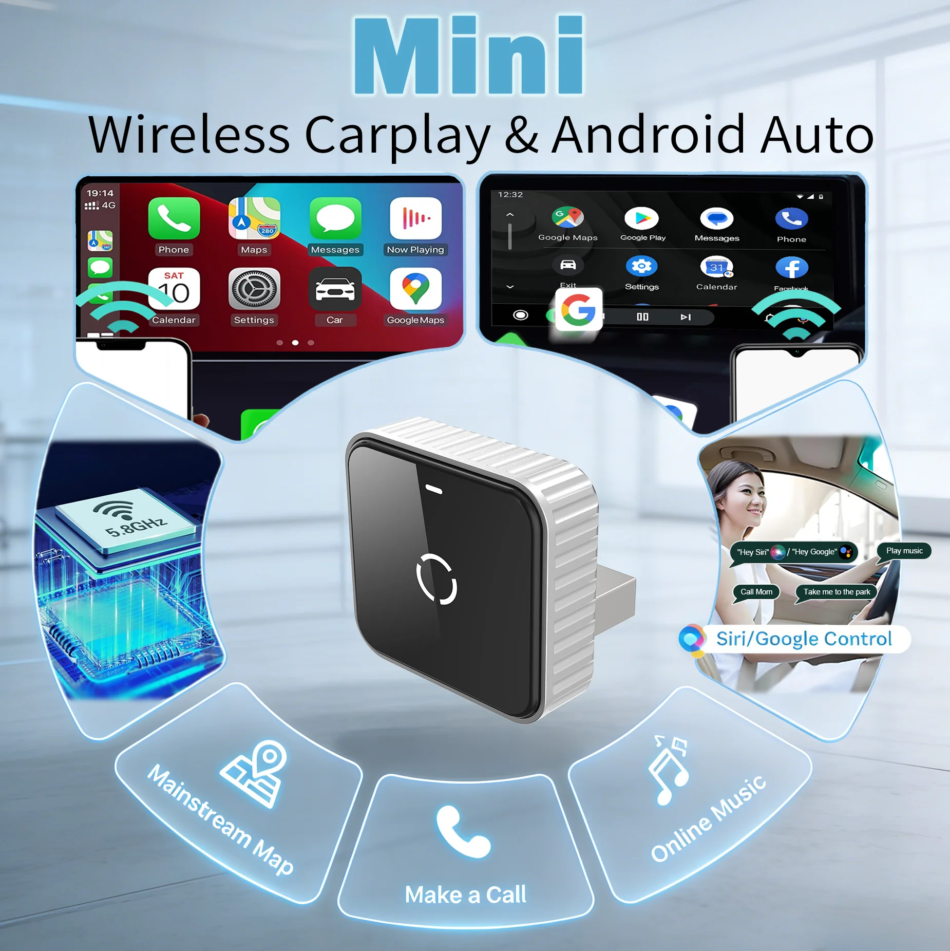 

Universal Wired to Wireless CarPlay Android Auto Adapter, USB Plug-and-Play, Stable Signal, Auto Pair, Work for Most Original