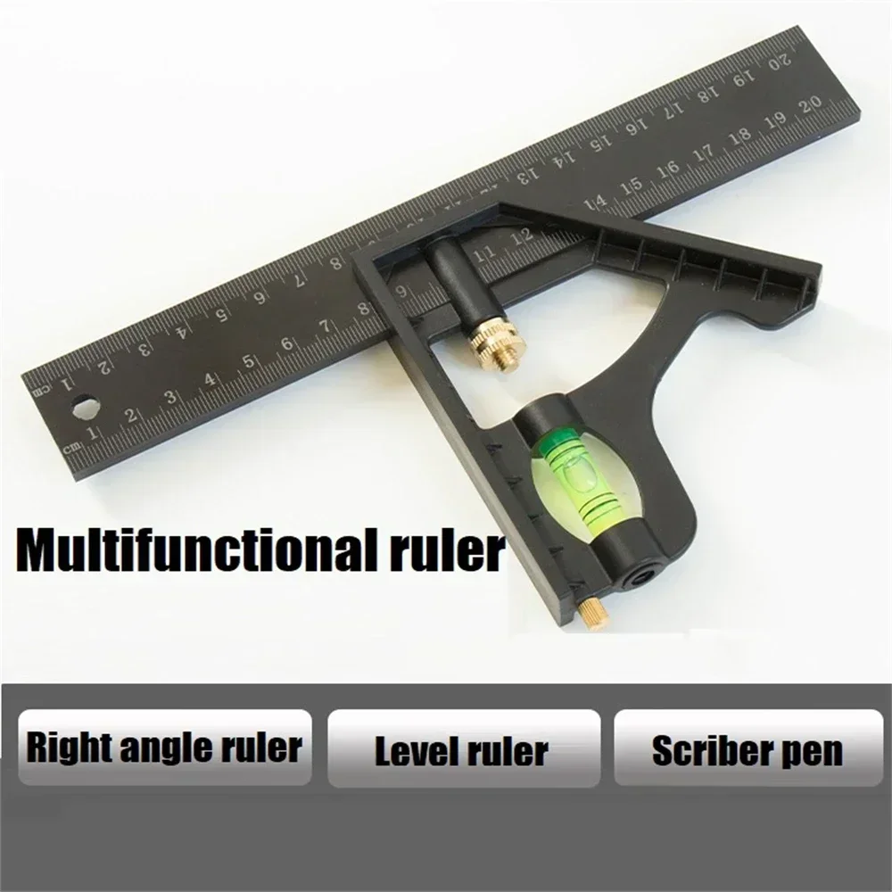 Degree Combination Measuring Levelling Adjustable 90 Angle Gauge Ruler Bubble Instrument / Level 45 With 15/20/25cm Tools Right