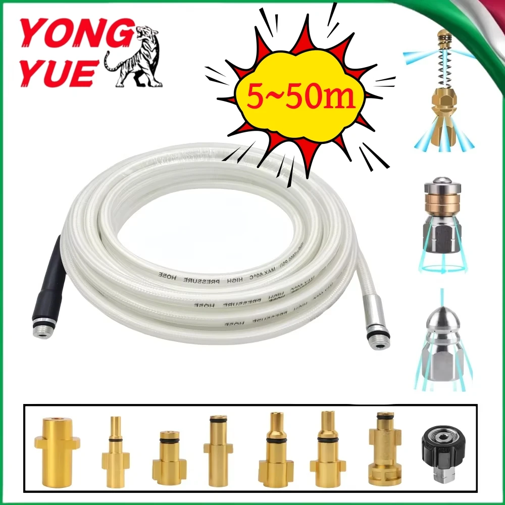 

5~50m Sewer Drainage Cleaning Hose 5800psi Pressure Washer Sewer Jetter Kit 1/4 Inch NPT Nozzle For Karcher Bosch Lavor Nilfisk
