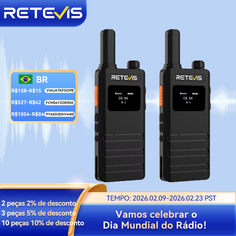 Retevis B63S (3a geração RT622) Walkie Talkie 2 peças com tela LCD Walkie-talkie ultrafino sem licença tipo C para acampamento e caminhada