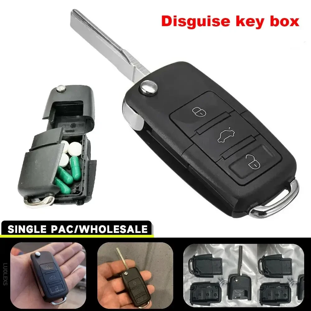 Creative Dummy Car Key Mini Hidden Safe Box Compartment Secret Stash Box Empty Car Key Fob Hide and Store Money Pills Coin
