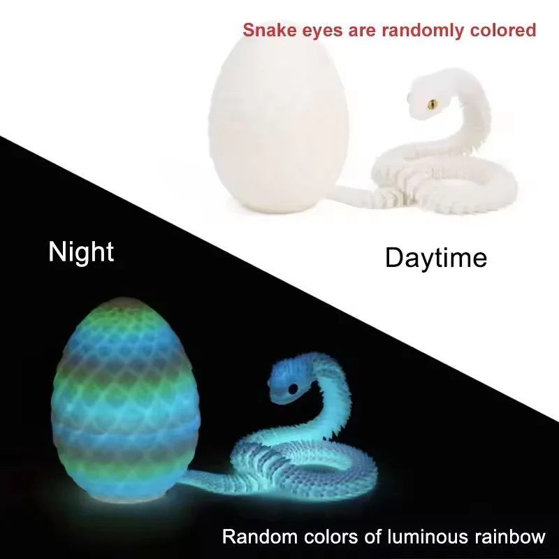 Candy Color 3D Printed Snake Egg Rotatable Articulated Joint Animal Model Kids Desktop Decompression Toy Home Ornament