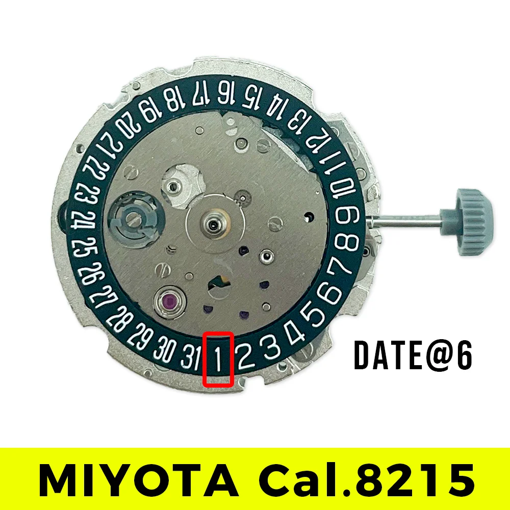 Miyota 8215 Movement with Black Date Wheel (Date At 6) Quick Date Setting Stop Second Device (Hacking) 