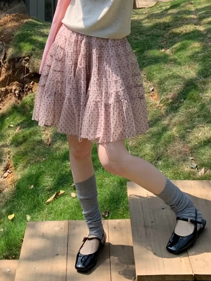 Alien Kitty Pink Dots Mini Skirts Women Vintage Chic New Fashion 2026 Casual Camping Summer Sweet Girls All Match Mujer Gentle