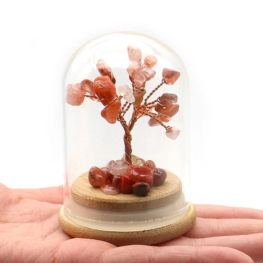 

Natural Stone Colored Agate Crystal Irregular Gravel Copper Wire Tree Money Tree Home Decoration Ornament Base Glass Cover Gifts