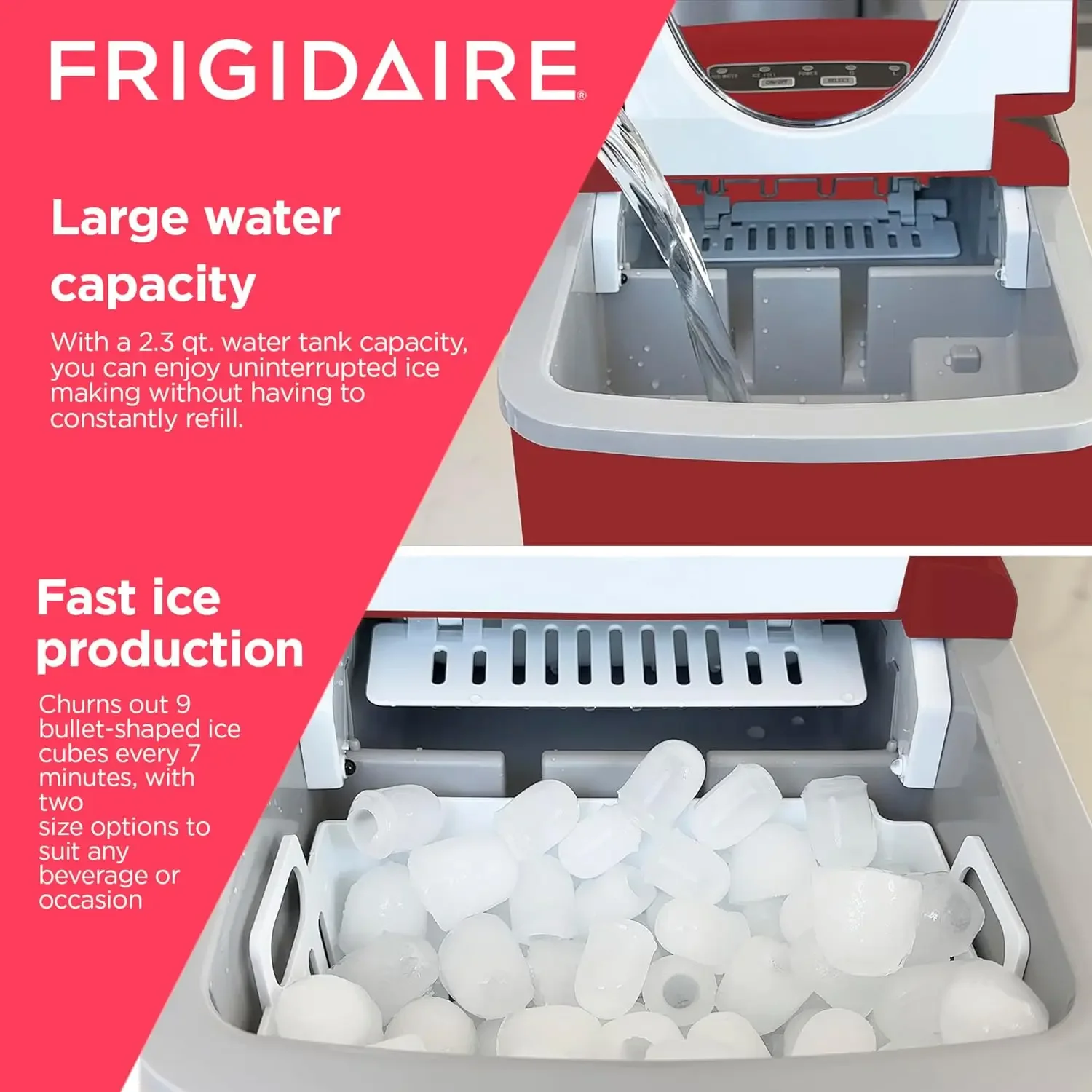 Large Red Compact Ice Maker Machine EFIC102-RED, Medium Size-Quality Ice Making Capability, Convenient for Home or Office, Styli