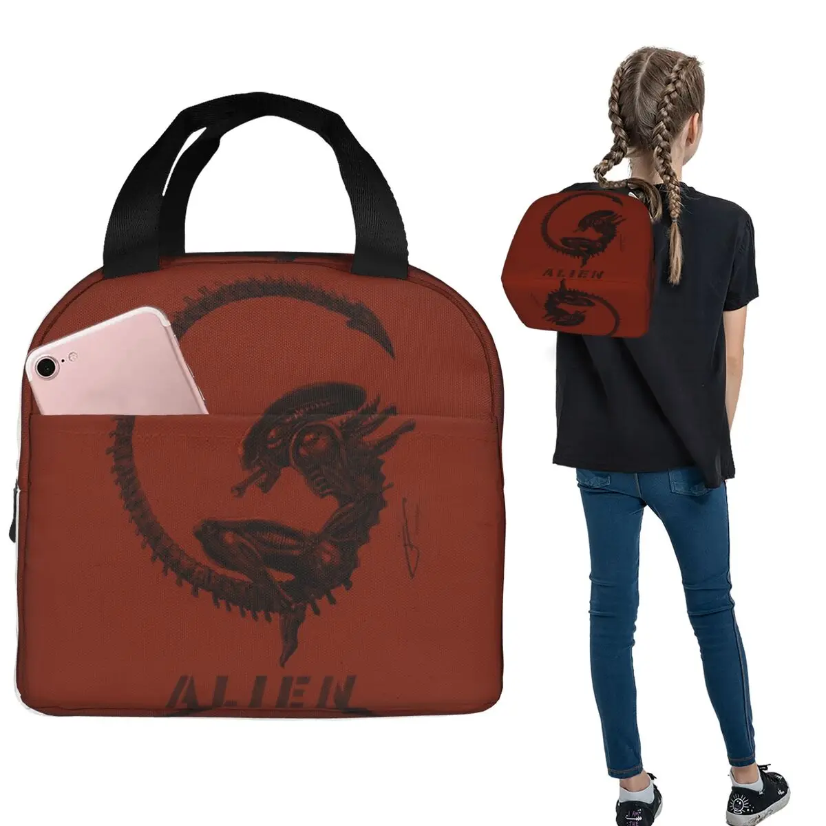 Bolsa de almuerzo aislante Vintage Tournee Du Xenomorphe Noir para mujeres y niños, cajas de comida a prueba de fugas, fiambrera térmica