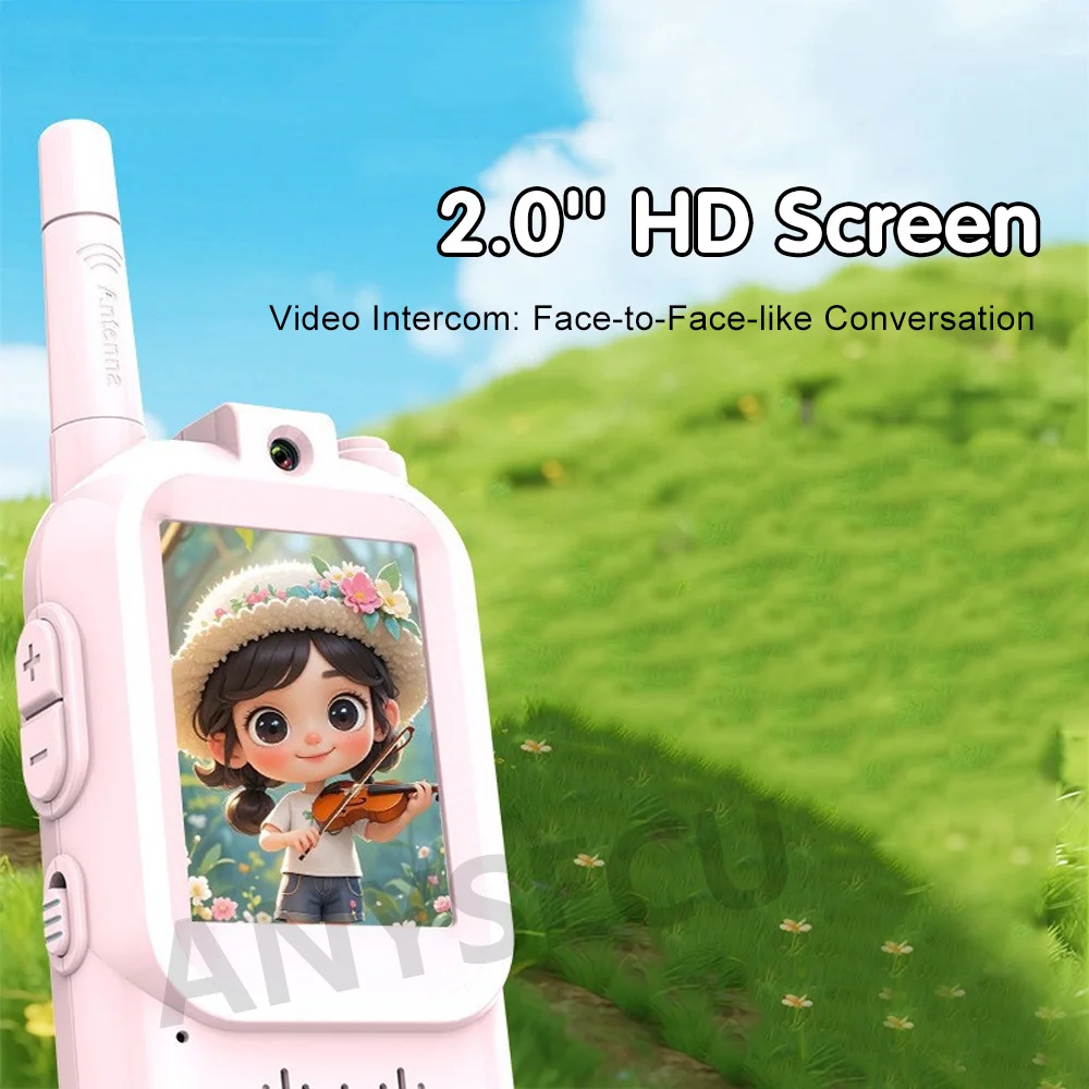 Walkie Talkies de Vídeo para Crianças, Pacote com 2, Intercomunicador Recarregável, Walkie-talkie Fofo com Tela de 2 Polegadas, Chamada com Um Clique, Intercomunicador de Vídeo Infantil