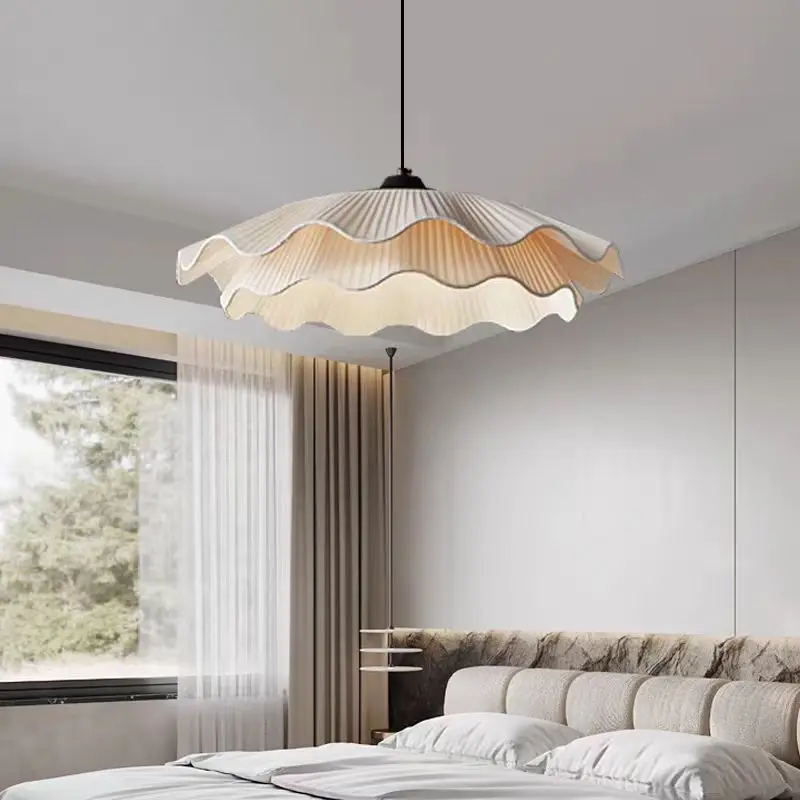 Lámpara colgante de onda de tela Arwen, lámpara redonda blanca led para comedor, diseño nórdico Simple, arte de estudio, lámpara de dormitorio wabi sabi