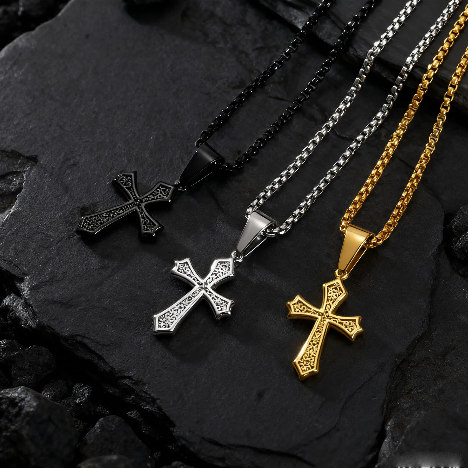 Cross Pendant Necklace for Men Boys,Gold Silver Black Color Collars Chokers,Christian Classic Chic Jewelry Gifts