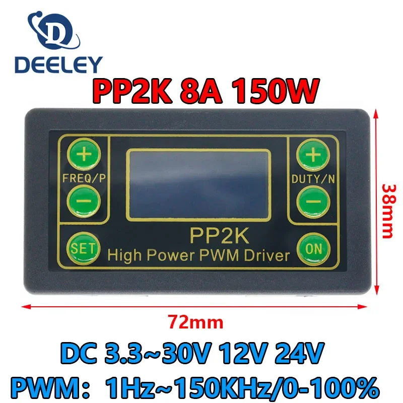 ZK-PP2K PWM DC 3.3~30V 12V 24V Motor Speed Controller regulator 8A 150W Adjustable LED Dimmer Pulse Frequency Duty Ratio